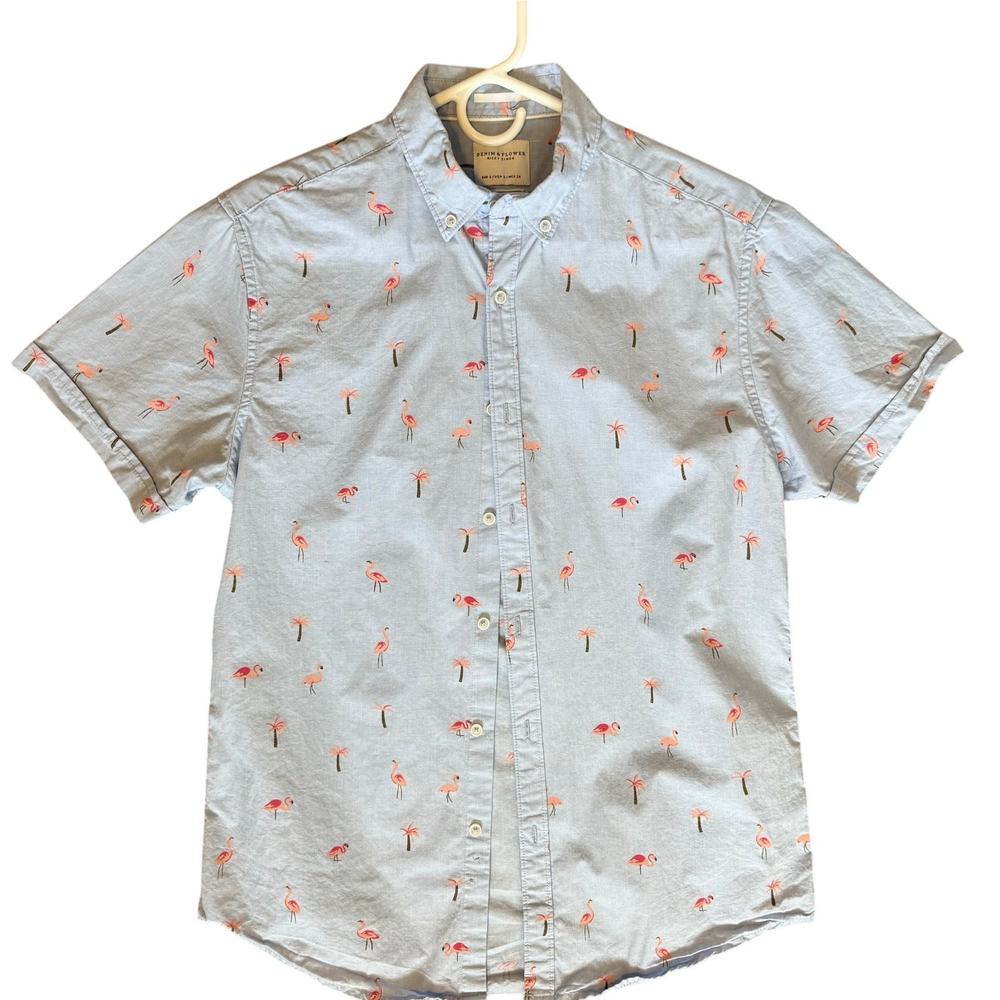 Denim & Flower button down 100% cotton ss